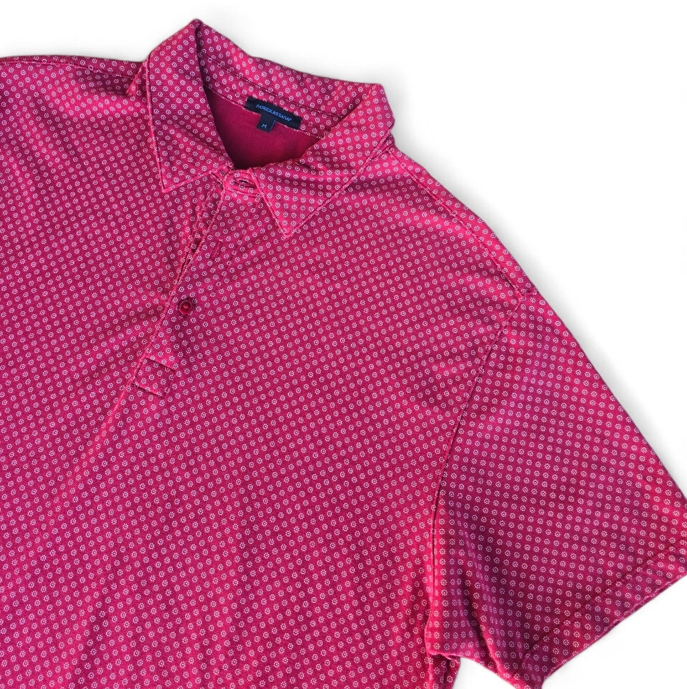 Patrick Assaraf Red Dot Flower Pima Cotton Polo Size Medium